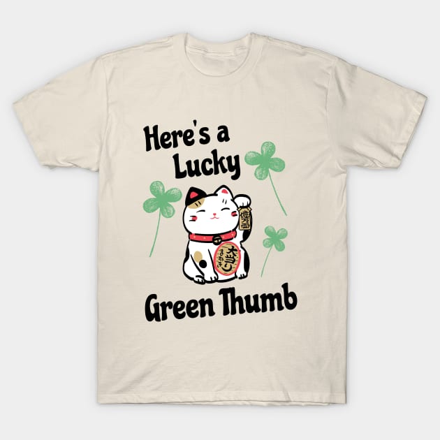 Funny St Patricks Day Lucky Leprechaun Shamrock Cat Lucky Green Thumb T-Shirt by Mochabonk